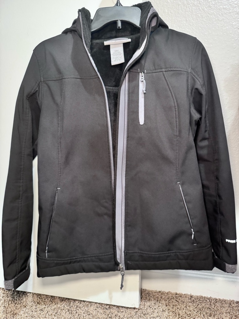 Free Country Black Hooded Performance Jacket with Gray Trim